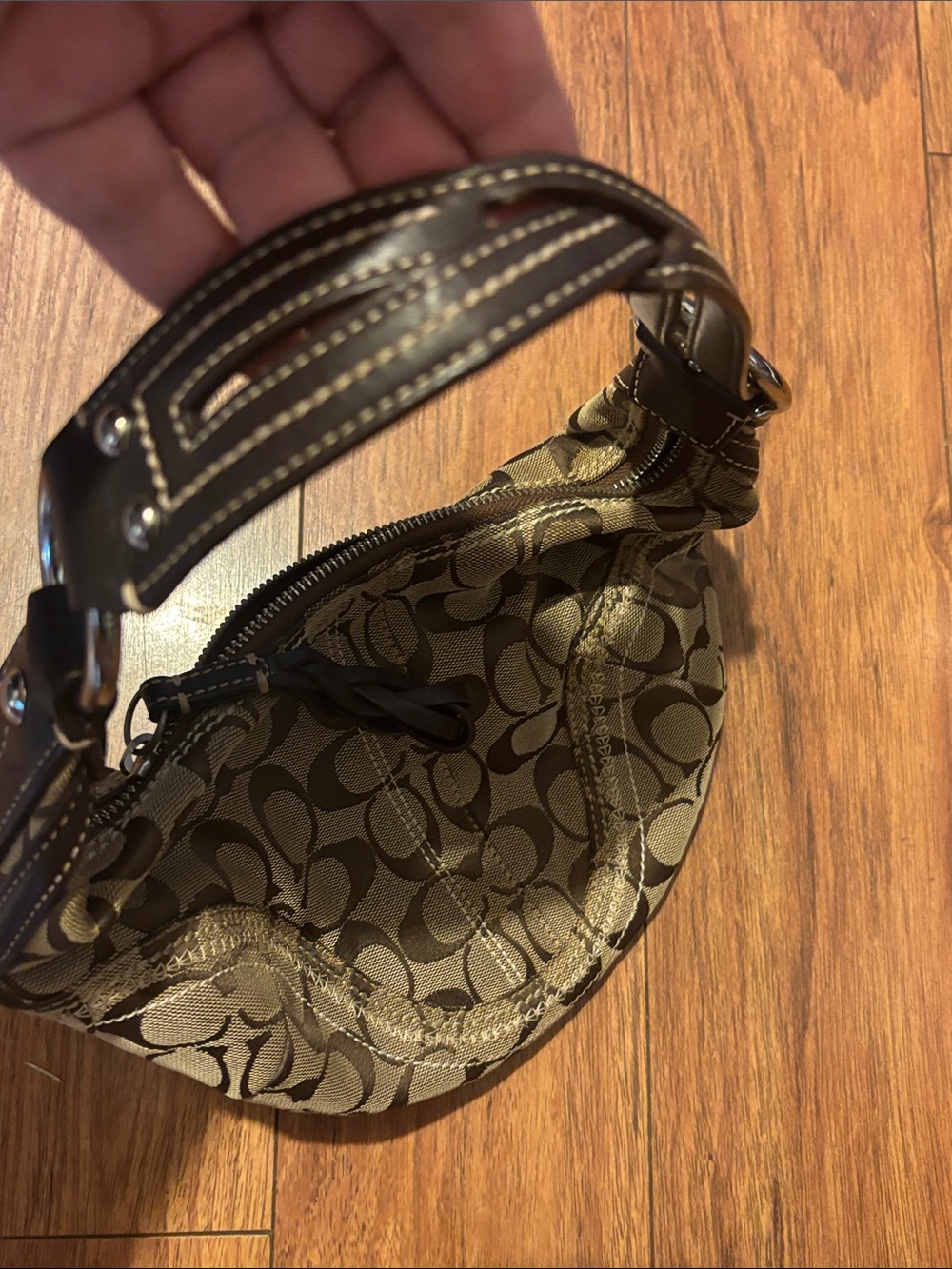 Coach Khaki & Black Signature Canvas Shoulder mini Bag - Picture 5 of 9